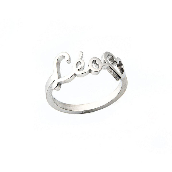 Silvertone Script Name Ring with Heart Scroll